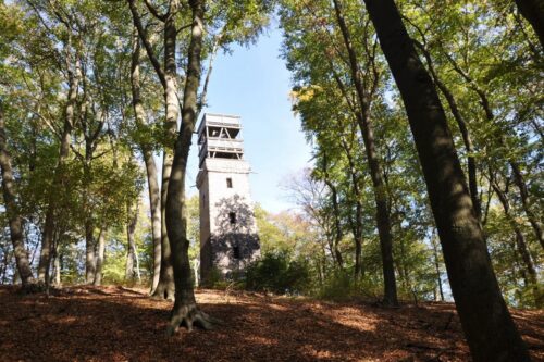 Der Lydiaturm auf dem Ringwall des Lacher Sees